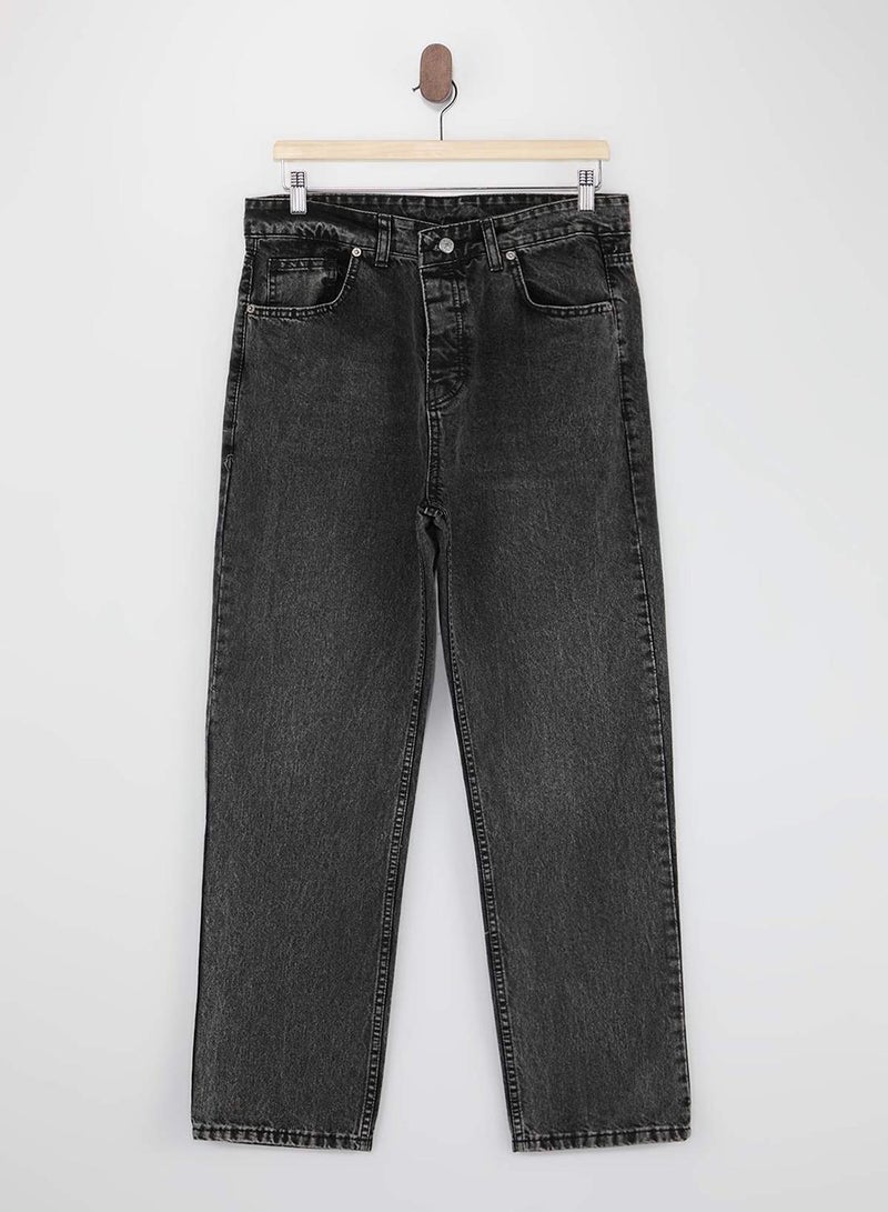 trendyol Anthracite Baggy/Wide Loose Cut Denim Trousers Jeans - Image 2