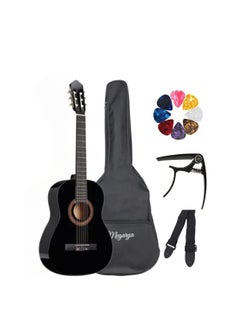 38” Classical Guitar with Nylon Strings Guitar with Truss Rod for Beginner Professional Acoustic with Bag, Strap, Capo, Picks (Black)