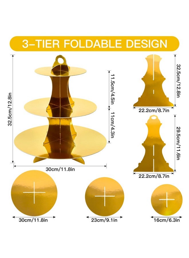 Soleebee 3-Tier Round Cupcake Stand, Cardboard Cupcake Tower, Dessert Cup Cake Stand Tower for Birthday Wedding Party Decoration, Cupcake Tier Stand 2 Set (Gold) - Image 2