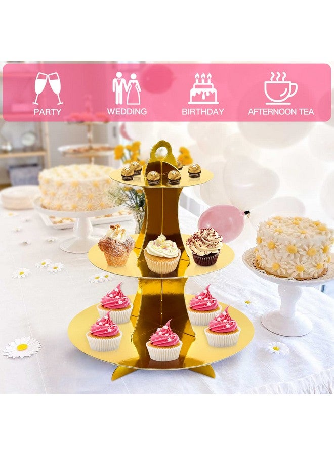 Soleebee 3-Tier Round Cupcake Stand, Cardboard Cupcake Tower, Dessert Cup Cake Stand Tower for Birthday Wedding Party Decoration, Cupcake Tier Stand 2 Set (Gold) - Image 4