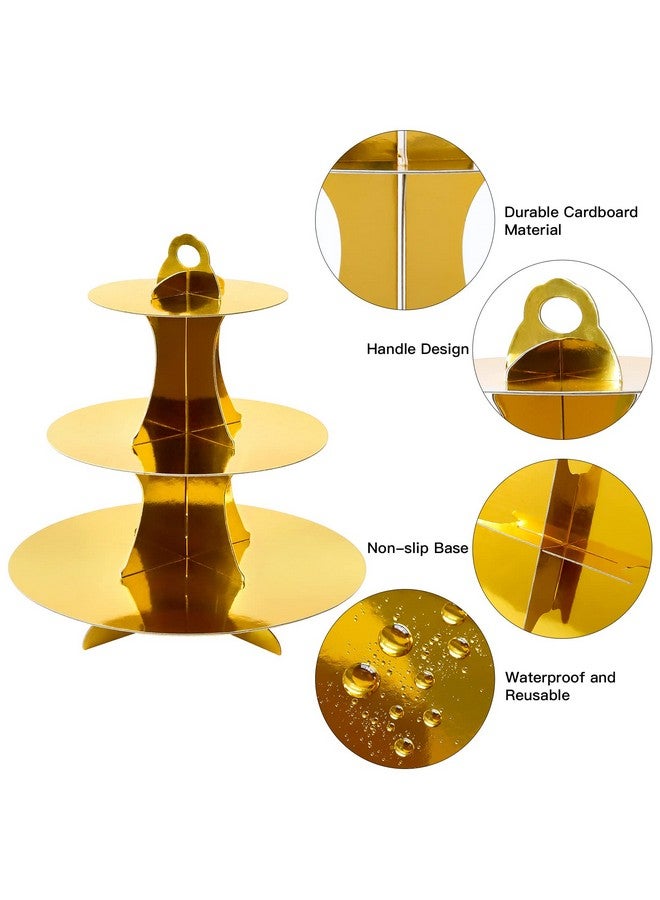 Soleebee 3-Tier Round Cupcake Stand, Cardboard Cupcake Tower, Dessert Cup Cake Stand Tower for Birthday Wedding Party Decoration, Cupcake Tier Stand 2 Set (Gold) - Image 3