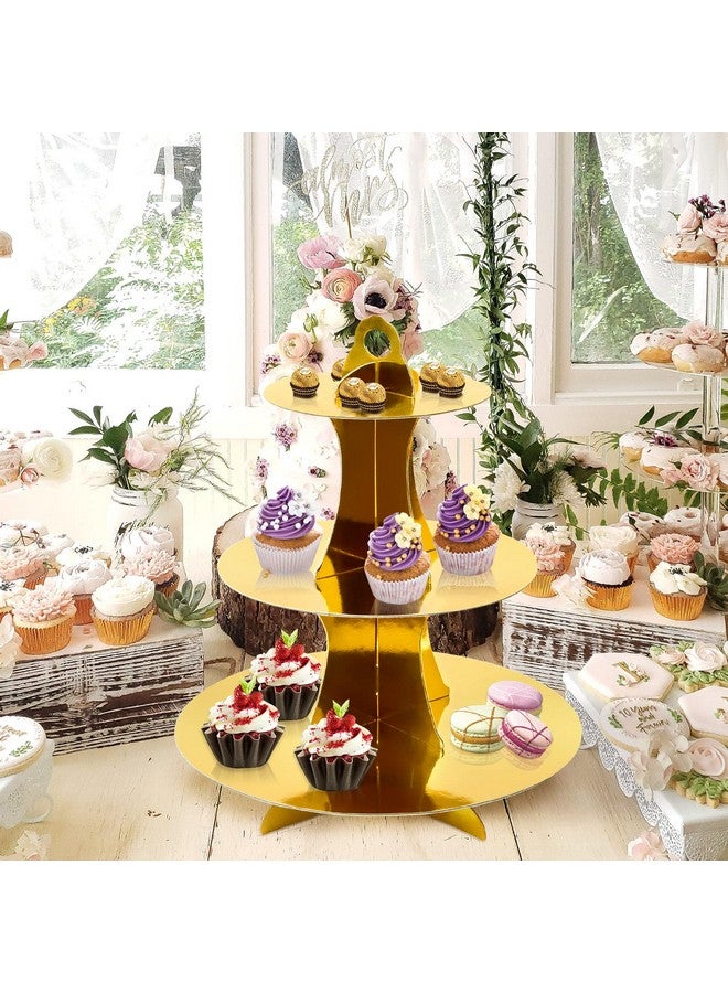 Soleebee 3-Tier Round Cupcake Stand, Cardboard Cupcake Tower, Dessert Cup Cake Stand Tower for Birthday Wedding Party Decoration, Cupcake Tier Stand 2 Set (Gold) - Image 5