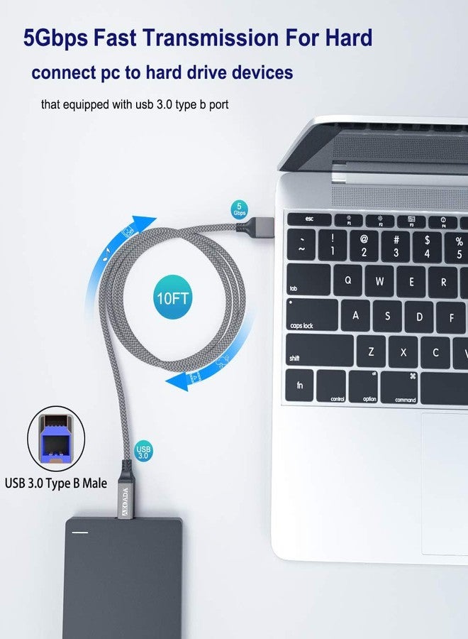 AkoaDa USB 3.0 Cable (10FT), Durable Nylon Braided USB A to USB B Cable Compatible with Printers, Monitor, Docking Station, External Hard Drivers, Scanner, Hub and More Devices(Grey) - Image 4