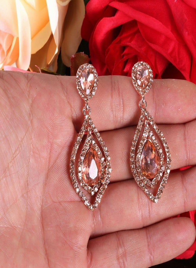 NLCAC Rose Gold Teardrop Crystal Earrings Dangle Long Rhinestone Chandelier Earring Wedding Jewelry for Bride Mother's Day Gift Jewelry - Image 3