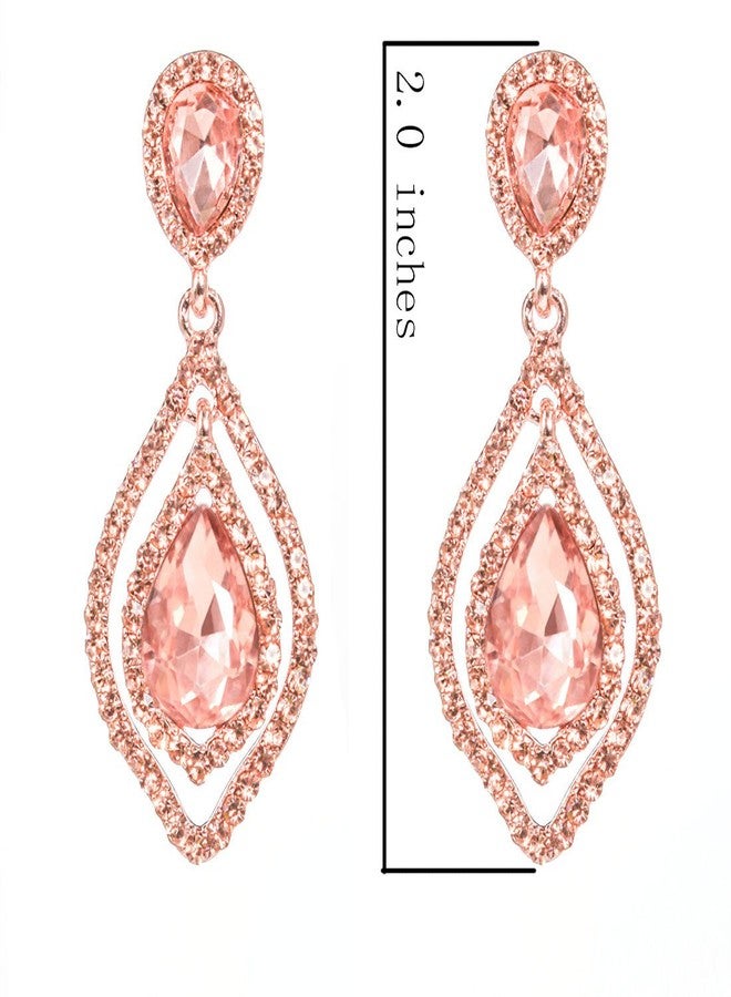 NLCAC Rose Gold Teardrop Crystal Earrings Dangle Long Rhinestone Chandelier Earring Wedding Jewelry for Bride Mother's Day Gift Jewelry - Image 5