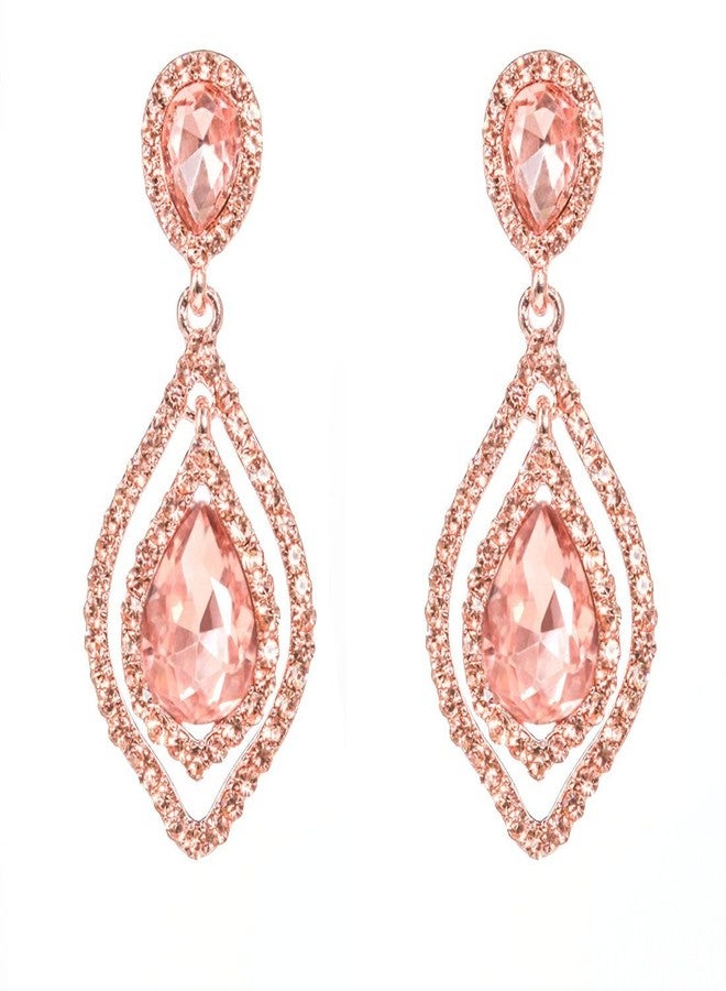NLCAC Rose Gold Teardrop Crystal Earrings Dangle Long Rhinestone Chandelier Earring Wedding Jewelry for Bride Mother's Day Gift Jewelry - Image 1