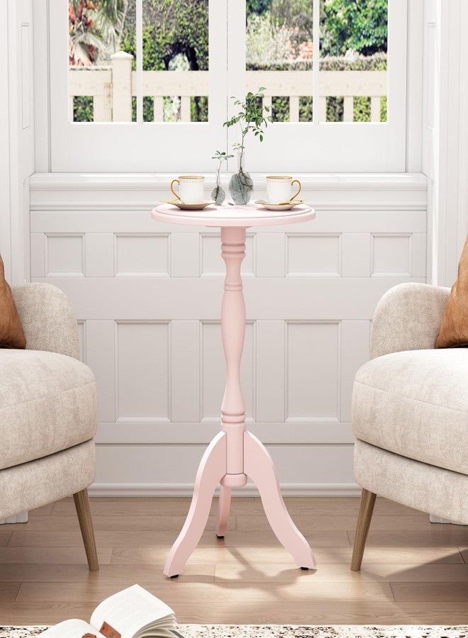 HLR Round Small End Table, Wooden Pedestal Side Coffee Tables, Vintage Accent Nightstand for Living Room, Bedroom, Entryway (1, Pink) - Image 5