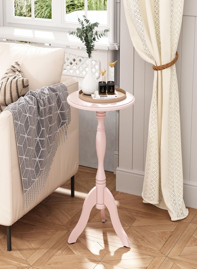 HLR Round Small End Table, Wooden Pedestal Side Coffee Tables, Vintage Accent Nightstand for Living Room, Bedroom, Entryway (1, Pink) - Image 1