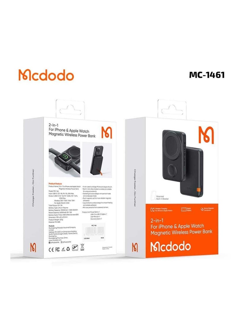 Mcdodo MC-1461 2 in 1 10000mAh 20W Magnetic Wireless Power Bank With Stand For iPhone And Apple Watch - Image 1