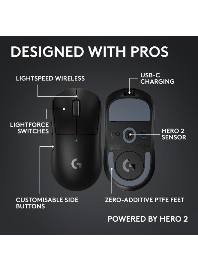 Logitech PRO X SUPERLIGHT 2c wireless gaming mouse, 53 g pro-grade compact mouse with 5 programmable buttons, USB-C charging, 44K DPI sensor, up to 8 kHz polling for PC/Mac - Black I 910-007518 - Image 2