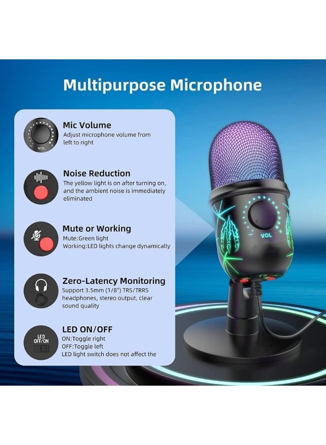Rgb LED Streaming Microphone for Pc and Mobile – Noise Cancelling USB Mic for Live Broadcast, Gaming, Karaoke and Recording - Image 2