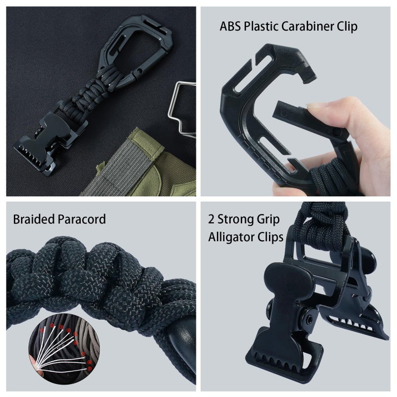 KUNN Glove Clips with Plastic Carabiner and Paracord, Metal Alligator Clips for Tactical Backpack, Work Glove Holders, Black - Image 3