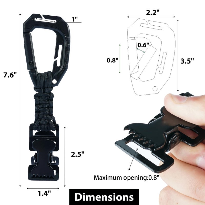 KUNN Glove Clips with Plastic Carabiner and Paracord, Metal Alligator Clips for Tactical Backpack, Work Glove Holders, Black - Image 2