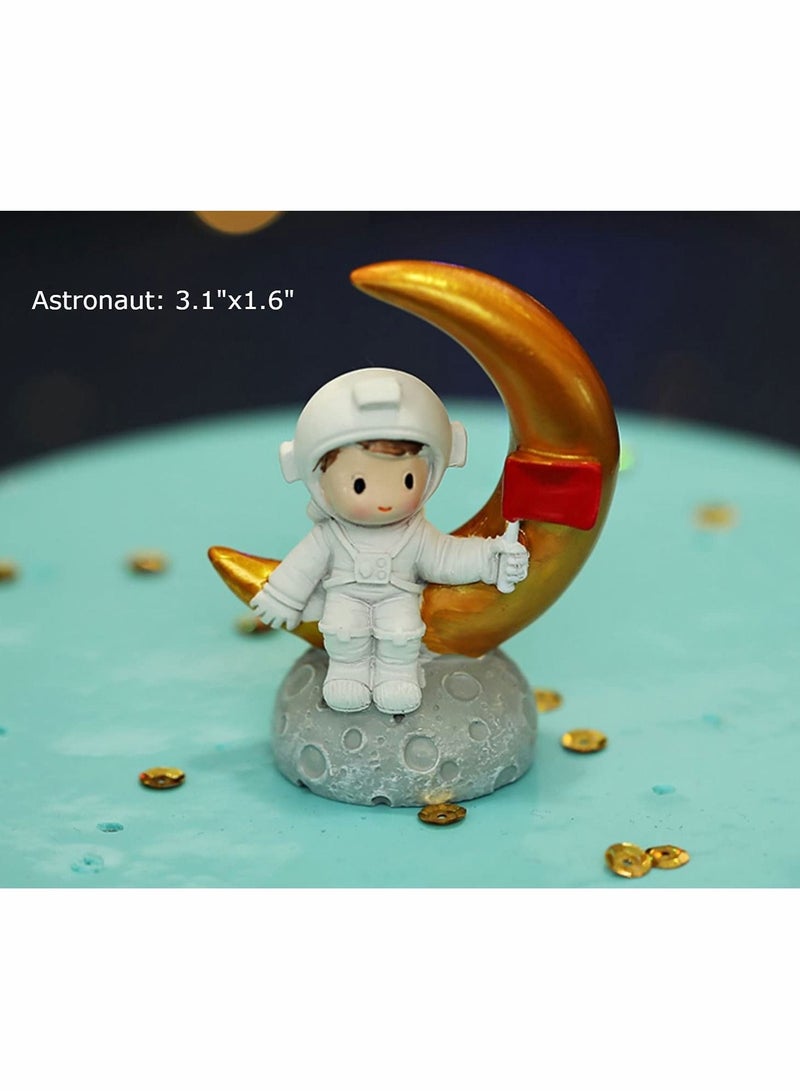KASTWAVE Cake Toppers, Outer Space Astronaut Cake Toppers, Spaceship, Stars, Orbit, UFO, Moon, Happy Birthday Sign, for Birthday Party, Baby Shower, Cake Decoration, Science Projects, Craft Projects (14 PCs) - Image 4