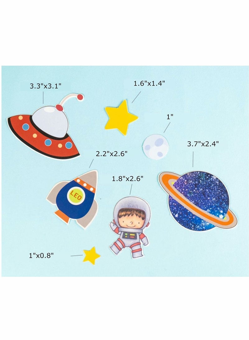 KASTWAVE Cake Toppers, Outer Space Astronaut Cake Toppers, Spaceship, Stars, Orbit, UFO, Moon, Happy Birthday Sign, for Birthday Party, Baby Shower, Cake Decoration, Science Projects, Craft Projects (14 PCs) - Image 2