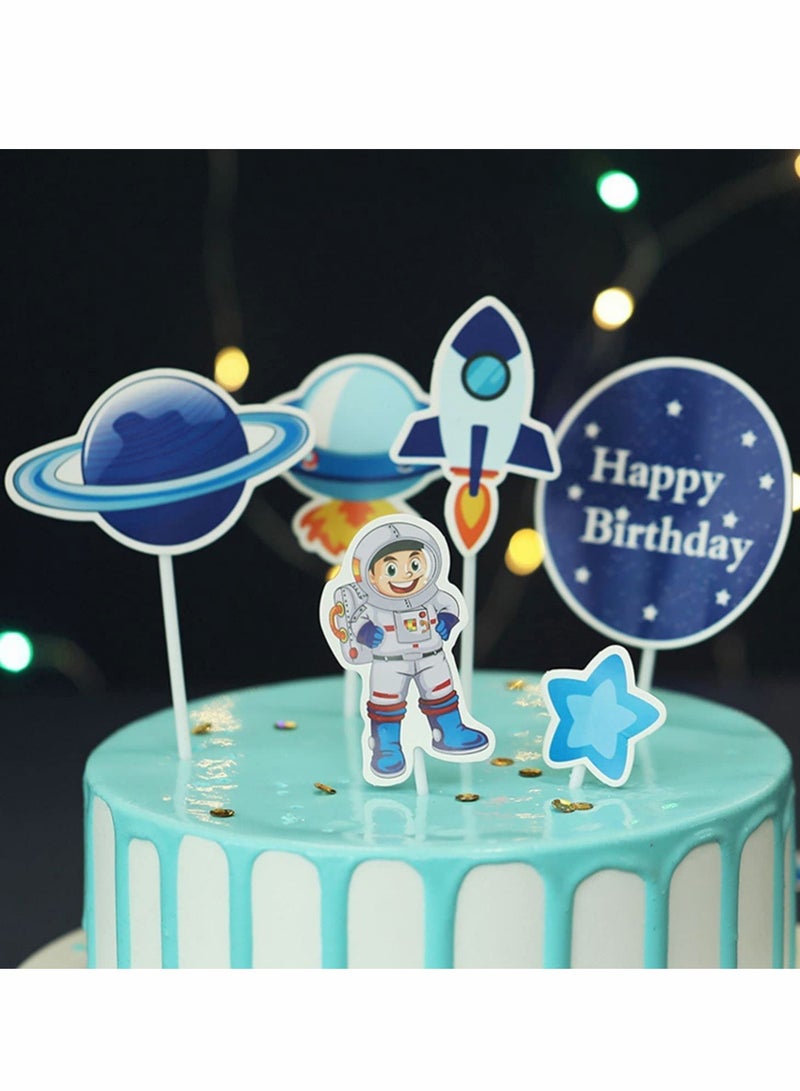 KASTWAVE Cake Toppers, Outer Space Astronaut Cake Toppers, Spaceship, Stars, Orbit, UFO, Moon, Happy Birthday Sign, for Birthday Party, Baby Shower, Cake Decoration, Science Projects, Craft Projects (14 PCs) - Image 3