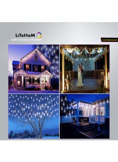Litehom Litehom Rain Drop Lights LED Meteor Shower Lights 118 inch 8 Tubes 192leds Icicle Falling Lights for Diwali Lights for Decoration for Home Xmas Tree Christmas Decoration Outdoor Cool White  - Image 5