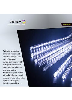 Litehom Litehom Rain Drop Lights LED Meteor Shower Lights 118 inch 8 Tubes 192leds Icicle Falling Lights for Diwali Lights for Decoration for Home Xmas Tree Christmas Decoration Outdoor Cool White  - Image 3