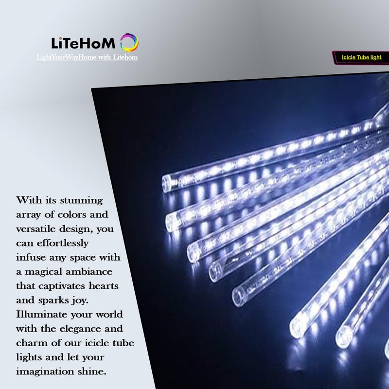 Litehom Litehom Rain Drop Lights LED Meteor Shower Lights 118 inch 8 Tubes 192leds Icicle Falling Lights for Diwali Lights for Decoration for Home Xmas Tree Christmas Decoration Outdoor Cool White  - Image 3