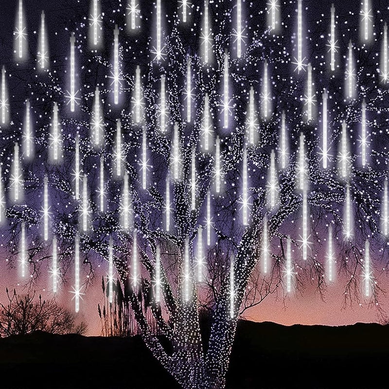 Litehom Litehom Rain Drop Lights LED Meteor Shower Lights 118 inch 8 Tubes 192leds Icicle Falling Lights for Diwali Lights for Decoration for Home Xmas Tree Christmas Decoration Outdoor Cool White  - Image 1