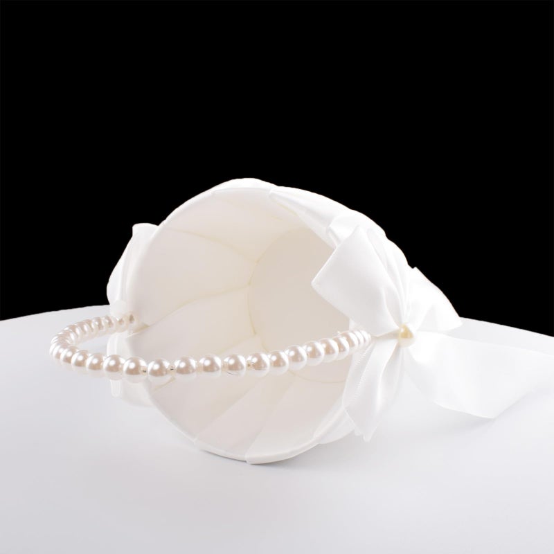 STAFUNI Flower Girl Basket for Weddings,Ivory Flower Girl Basket With Pearl Handle, Wedding Baskets for Flower Girls - Image 4