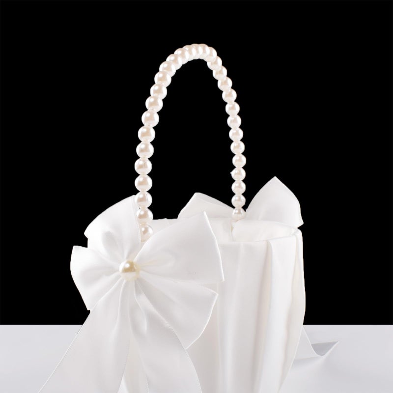 STAFUNI Flower Girl Basket for Weddings,Ivory Flower Girl Basket With Pearl Handle, Wedding Baskets for Flower Girls - Image 2