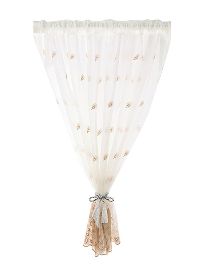 NIBEMINENT Leaf Pattern Living Room Window Curtain White/Brown - Image 1