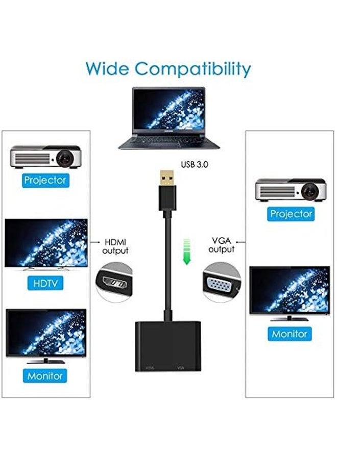 DUNISO USB 3.0 to HDMI VGA Adapter, USB to HDMI Converter，Monitor Display Video Adapter Converter，1080P HDMI and VGA Sync Output，Support Windows 10/8/7 ，Black  - Image 2