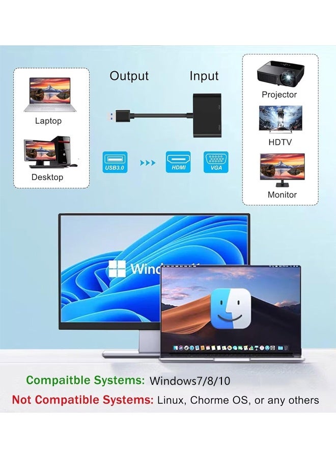 DUNISO USB 3.0 to HDMI VGA Adapter, USB to HDMI Converter，Monitor Display Video Adapter Converter，1080P HDMI and VGA Sync Output，Support Windows 10/8/7 ，Black  - Image 4