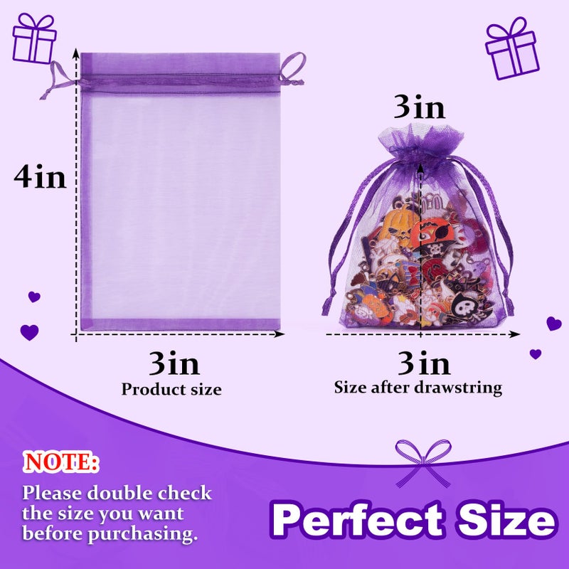 Crweety 50 Pcs 3x4 Inch Purple Organza Bags, Small Mesh Gift Bags Drawstring, Elegant Scented Sachet Bag Empty for Jewelry Packaging, Wedding Birthday Party Favor & Christmas Halloween Candy Treats - Image 2