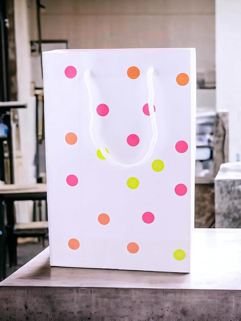 Amit Marketing Paper Carry Bag with Handle - 8X4X10 Inch I Polka Dot Pattern High Stiffness Paper Bags I Ideal for Return Gifting Shopping Diwali Corporate Event Weddings Birthday Party Festival (50 Pcs) - Image 5