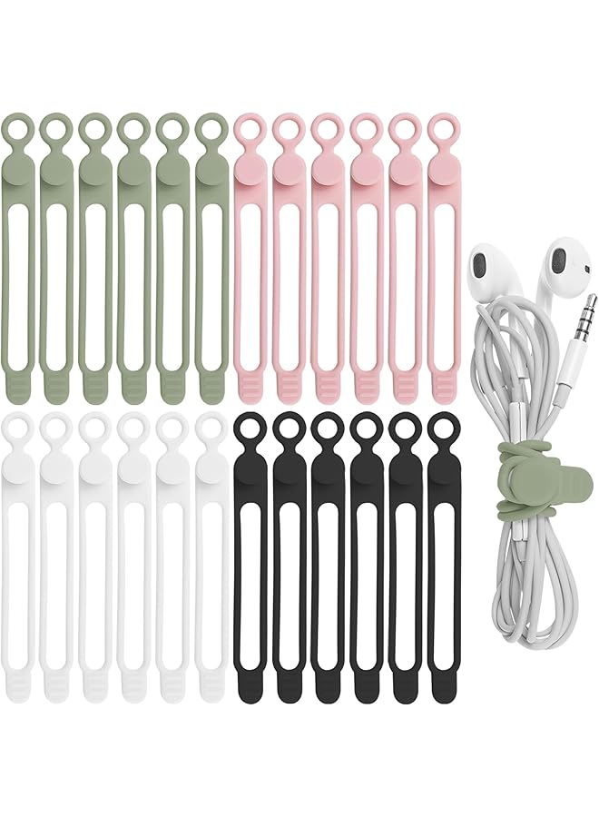 S-TOP 24Pcs Silicone Cable Straps Cord Organizer for Bundling Earphone, Phone Charger, Computer Cords, Reusable Cable Ties Wire Organizer in Home,Office,Kitchen,School (4 Colors) - Image 1