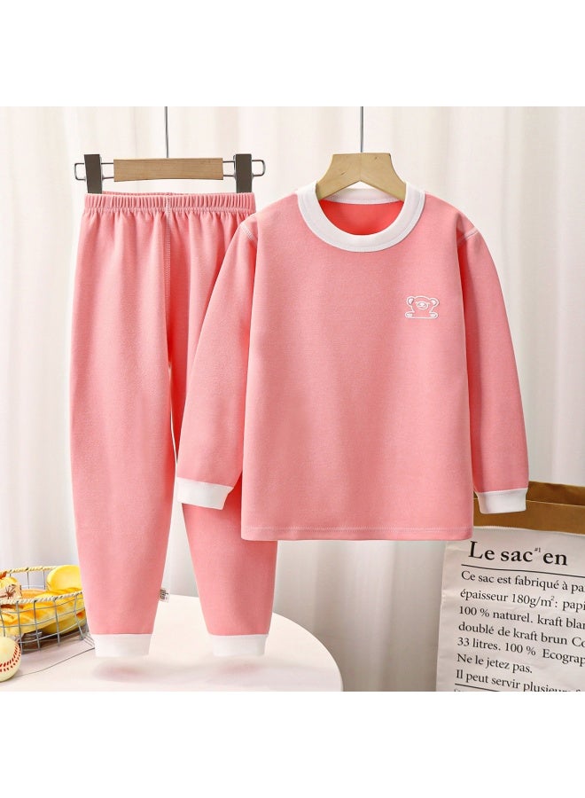 Children's Boneless Velvet Middle-high Collar Clothes And Pants Suit Men's And Women's Striped Thickened Thermal Underwear Suit