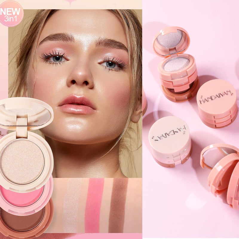 Yeweian 3-in-1 Blendable Trio, Contour and Highlight Blush Makeup Palette, Cream Bronzer, Silky Smooth Powder Blush, Shimmer Highlighter Makeup Powder, Travel-Friendly Stackable Make Up Kit with Mirror(01) - Image 5