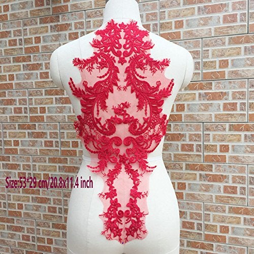 FEEPOP 1pcs high-end Lace Fabric Cotton Embroidered Applique DIY High-end Wedding Dress Accessories Handmade(Gules) - Image 2