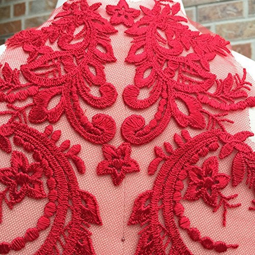FEEPOP 1pcs high-end Lace Fabric Cotton Embroidered Applique DIY High-end Wedding Dress Accessories Handmade(Gules) - Image 3
