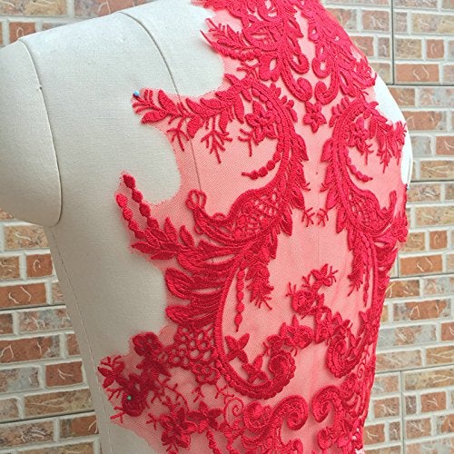 FEEPOP 1pcs high-end Lace Fabric Cotton Embroidered Applique DIY High-end Wedding Dress Accessories Handmade(Gules) - Image 4