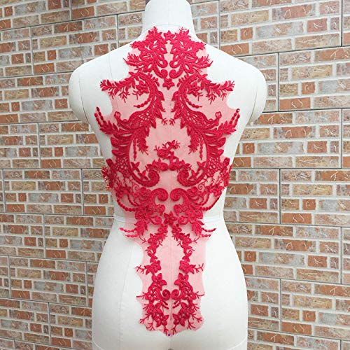 FEEPOP 1pcs high-end Lace Fabric Cotton Embroidered Applique DIY High-end Wedding Dress Accessories Handmade(Gules) - Image 5