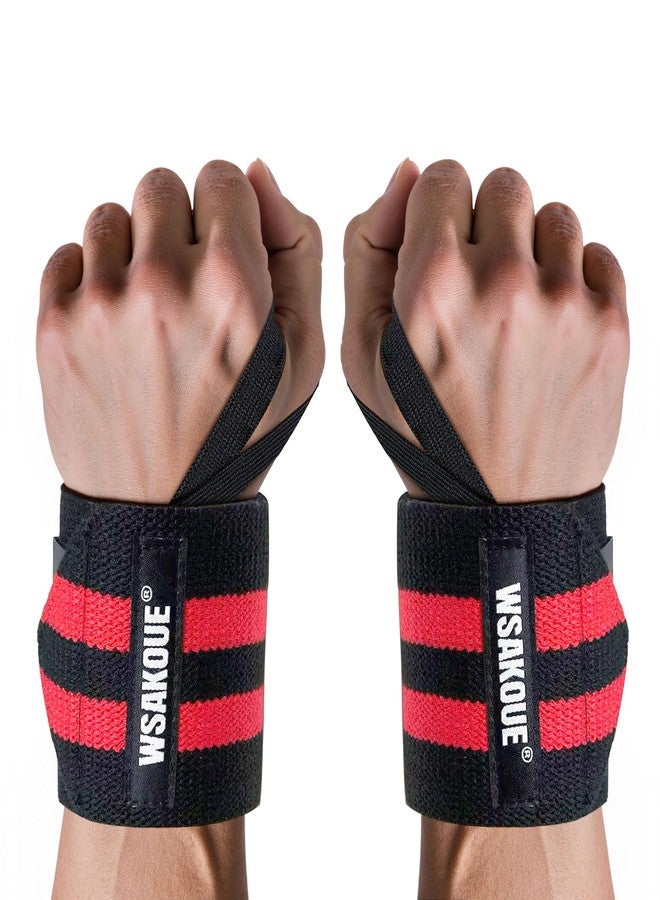 WSAKOUE Weightlifting Wrist Wraps - 18" Professional Wrist Support with Heavy-Duty Thumb Loop for Powerlifting, Bench Press & Strength Training- Adjustable Gym Wrist Straps for Men & Women - Red - Image 1