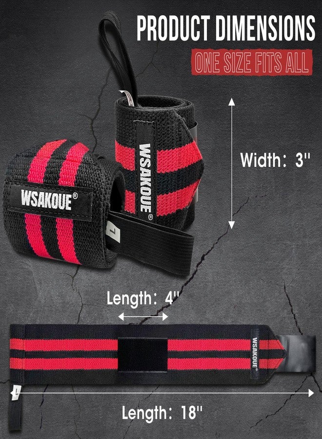 WSAKOUE Weightlifting Wrist Wraps - 18" Professional Wrist Support with Heavy-Duty Thumb Loop for Powerlifting, Bench Press & Strength Training- Adjustable Gym Wrist Straps for Men & Women - Red - Image 2