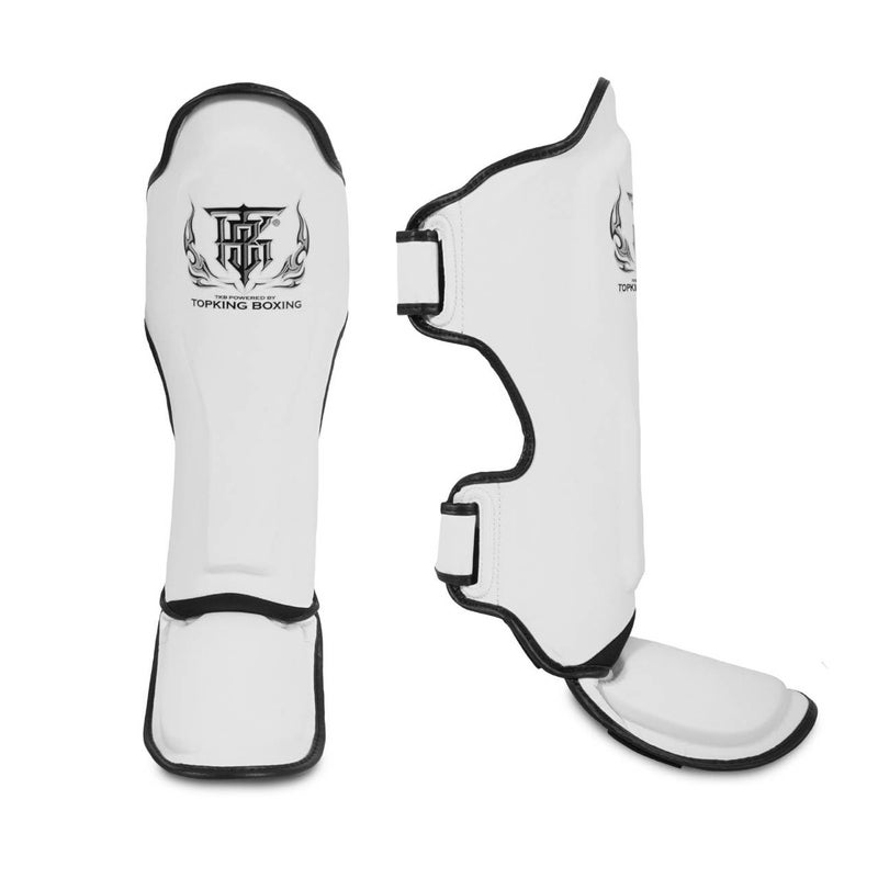 TOP KING Boxing Top King New Pro Leather Shin Guards for Muay Thai (White-Black, Medium) - Image 5