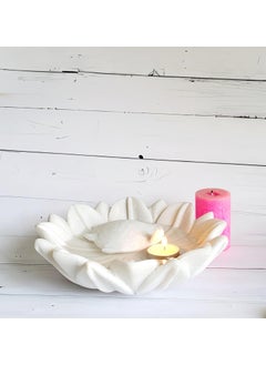 R&M RM 9inch Round Marble Leafy Bowl Urli with 3inch Floating Turtle | Marble Flower Bowl | Marble Floating Turtle Bowl | Marble Candle Bowl  - Image 1