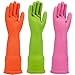 IUCGE Rubber dishwashing gloves 3 Pairs for kitchenCleaning washing dish gloves long for household reuseable durableLargeMulticolor - Image 1