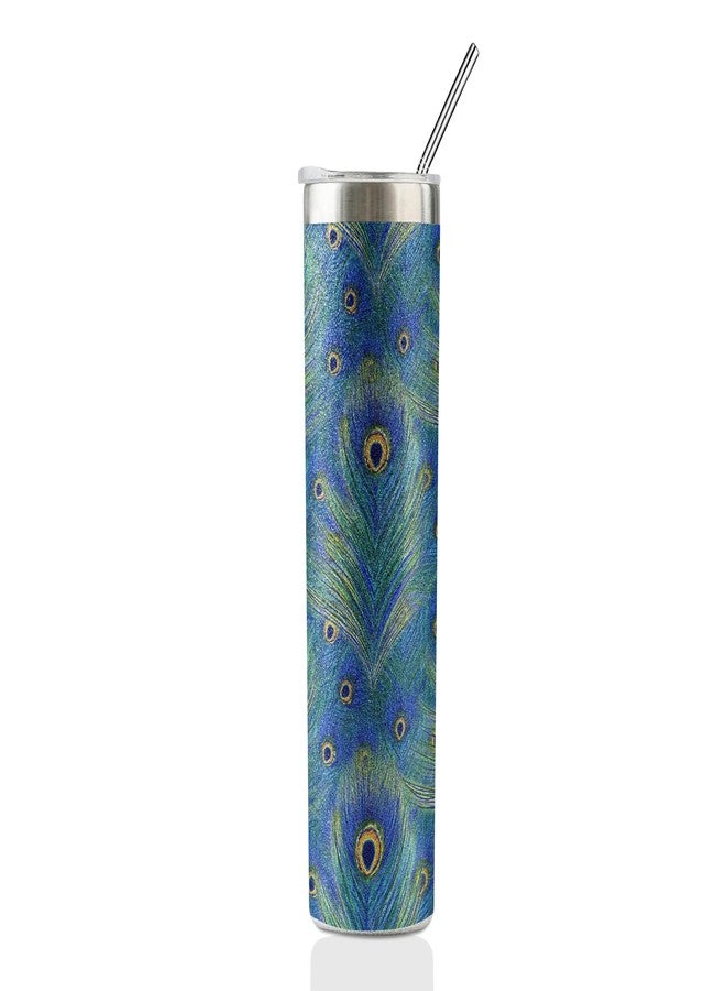 وان بتل كوب Onebttl Peacock Skinny Glitter - هدايا للنساء - بتصميم ريشة الطاووس - كوب معزول من الفولاذ المقاوم للصدأ بسعة 590 مل/20 أونصة مع شفاطة وغطاء - Image 1