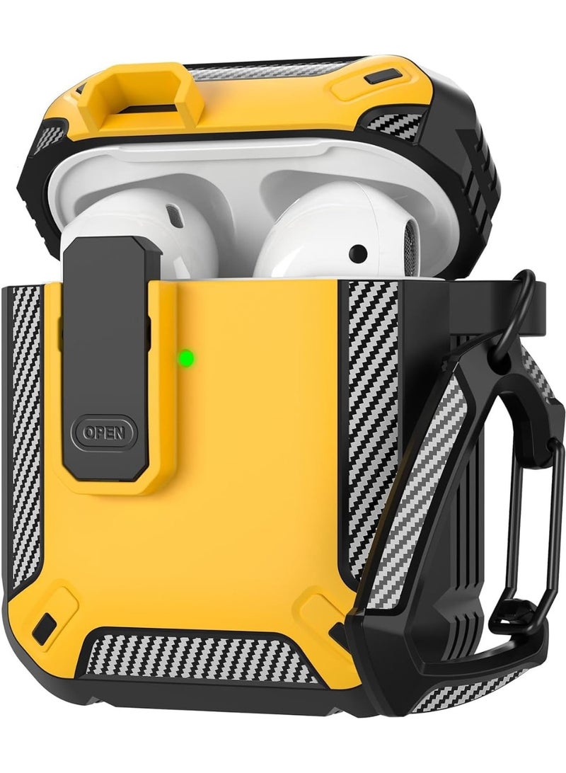Compatibility With AirPods 2nd Generation Case Cover, AirPods 2 Case with Lock Gen 2 Hard Shell Rugged Shockproof Protective Cover with Keychain (Yellow) - Image 1