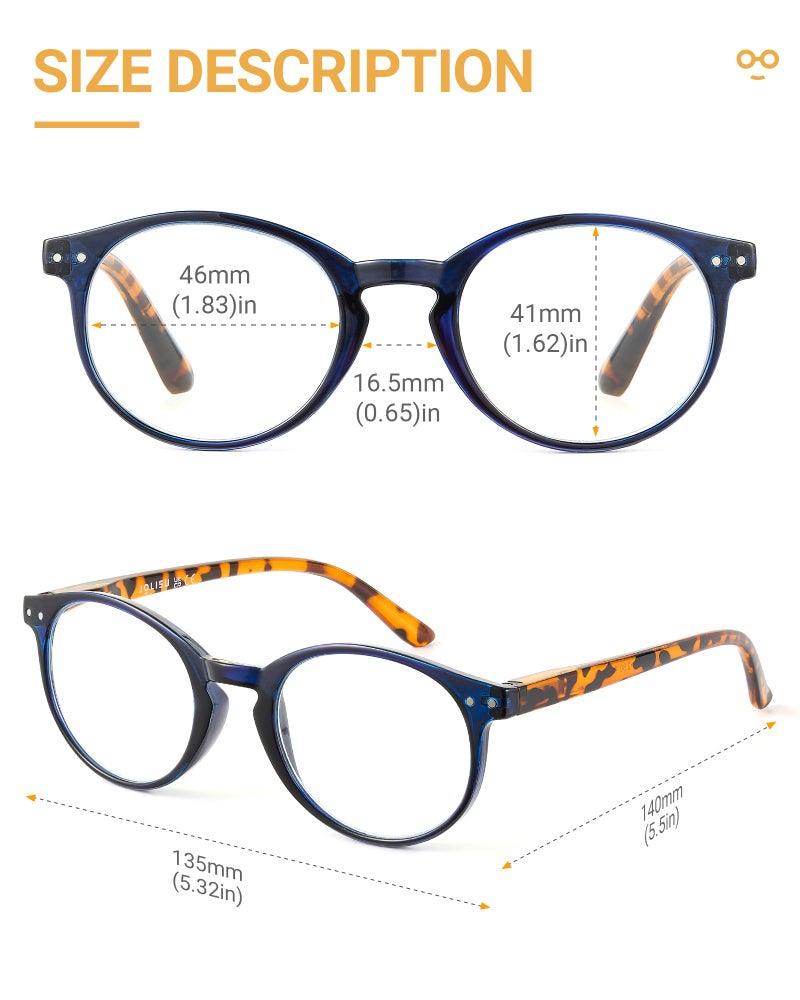 JOLISU 5 Pack Reading Glasses For Women/Men-Blue Light Blocking Computer Reader W/Round Frame - Retro Clear Lens Fake Eyeglasses（2.0） - Image 3