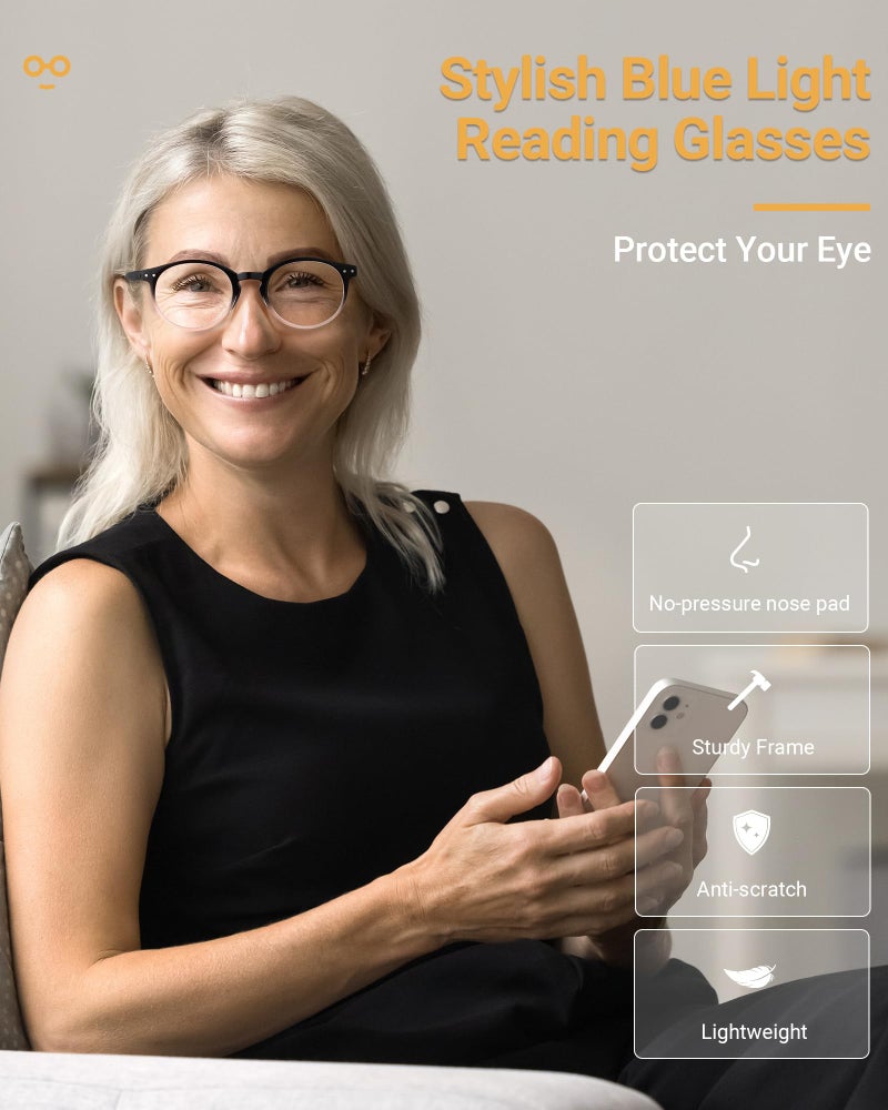 JOLISU 5 Pack Reading Glasses For Women/Men-Blue Light Blocking Computer Reader W/Round Frame - Retro Clear Lens Fake Eyeglasses（2.0） - Image 2