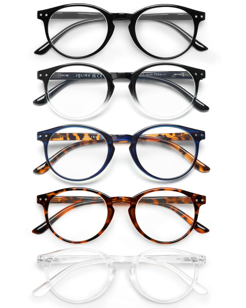 JOLISU 5 Pack Reading Glasses For Women/Men-Blue Light Blocking Computer Reader W/Round Frame - Retro Clear Lens Fake Eyeglasses（2.0） - Image 1