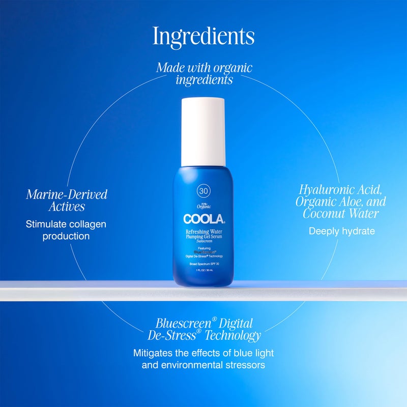 COOLA Refreshing Water Plumping Gel with SPF 30, Dermatologist Tested Face Sunscreen with Hyaluronic Acid, Organic Aloe, and Coconut Water, 1 Fl Oz - Image 2