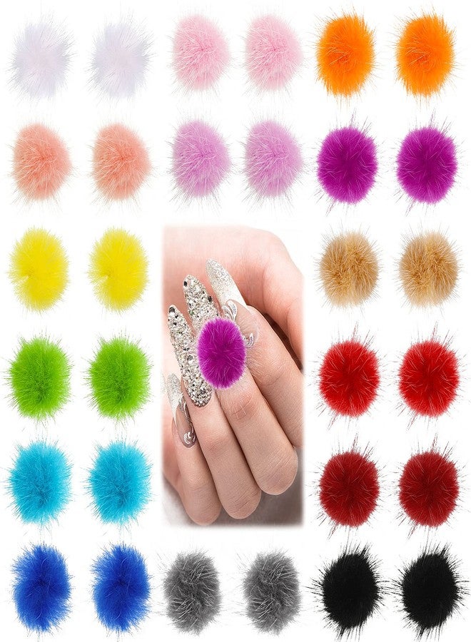 Zhehao 30 Pieces Nail Pom Balls Nail Art Fluffy Balls Detachable Nail Plush Ball 3D Soft Nail Art Ball Removable Manicure Pom Ball Nail Art Decoration for Women Manicure, 15 Colors - Image 1